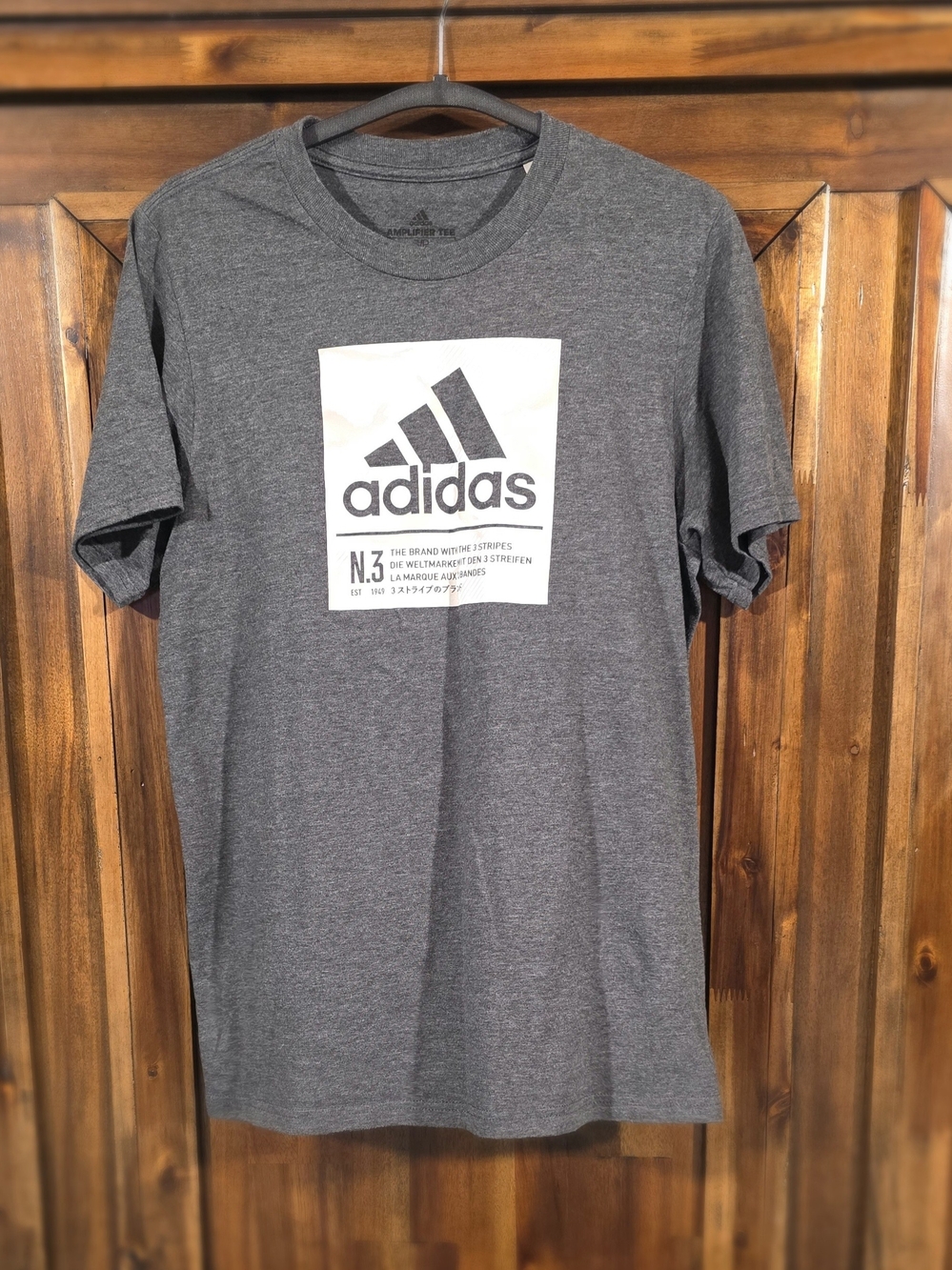 adidas Men's Dark Gray Logo Graphic Short Sleeve Tee
